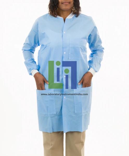 Light Blue SMS Lab Coat with 3 Pockets, Knit Wrists